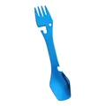 Blue 4-in-1 multi-functional stainless steel camping utensil with fork spoon and opener - Blue