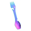 Rainbow stainless steel 4-in-1 camping utensil with fork, spoon and bottle opener - AB Color