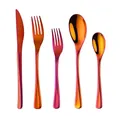 Set posate da 5 pezzi in acciaio inox arcobaleno sfumato con finitura lucida a specchio - Rosso Magico