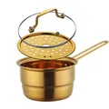 Three-piece golden stainless steel milk pot set with steamer insert and glass lid - Gold