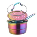 Rainbow stainless steel milk pot with steamer insert and glass lid in iridescent finish - AB Color