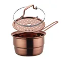 Three-piece copper-finished stainless steel milk pan set with steamer and glass lid - Rose Gold