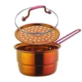Rainbow stainless steel milk pan with steamer insert and transparent glass lid set - Magic Red