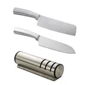 Affilacoltelli manuale a 3 stadi con set di coltelli da chef in acciaio inossidabile - Naturale