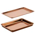 Set di due teglie rettangolari in acciaio inossidabile oro rosa con colino per scolo - Oro rosa