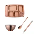 Rose gold 304 stainless steel 6-compartment meal tray set with bowl, spoon and chopsticks - Set (Rose Gold)