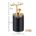 Cendrier de voiture en acier noir mat avec couvercle cerf doré et hauteur de 15,5 cm - Noir
