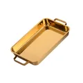 Rectangular gold stainless steel tray with handles for grilled fish or serving use - Gold