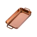 Rectangular rose gold stainless steel fish roaster tray with brushed finish and handles - Rose Gold