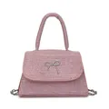 Rosa gewebte Handtasche mit silberner Schmetterlingsschleife und Metallkette - Rosa