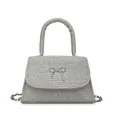 Elegant silver sequin butterfly handbag with metallic bow and chain strap for parties - Silver