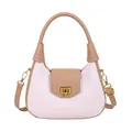 Bolso hobo de cuero trenzado blanco con asas beige y detalles dorados chic - Blanco & Caqui
