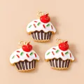 Τρία DIY μενταγιόν cupcake από σμάλτο με κόκκινα στρας για κατασκευή κοσμημάτων - Πακέτο 10 Τεμαχίων / Κέικ κεράσι