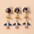 Airplane and globe charm set in blue enamel for DIY jewelry making and keychain crafts - Mixed