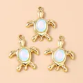 Golden sea turtle pendants with opal stones for DIY necklace and jewelry making - Pendant Only / 10 Pieces Pack / Gold Blue