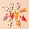 Colorful enamel lobster charms in gold plating for DIY jewelry making and craft projects - Multicolor