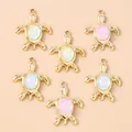 Set of 6 gold alloy turtle charms with iridescent opal inlay for DIY jewelry necklaces - Pendant Only / 10 Pieces Pack / Multicolor