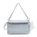 Silver snakeskin box bag with chain handle and pearl lace bow charm - Silver with Charm