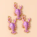 Three purple enamel lobster charms with gold plating for DIY jewelry and keychains - Purple