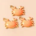 Drie oranje krab emaille bedeltjes met vergulding voor DIY sieraden en kettingen - Oranje