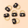 Set of 6 black and gold enamel handbag charms for DIY jewelry and keychain crafts - Black