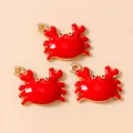 Drie rode emaille krabhangers met gouden afwerking voor DIY-sieraden maken - Rood