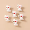 Mini resin coffee cup pendants with red heart patterns for DIY jewelry making - 10 Pieces Pack / Heart Coffee Cup