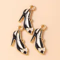 Drei elegante schwarz-weiße High-Heel-Anhänger mit Goldrand für DIY-Schmuckherstellung - Schwarz