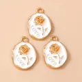 Set de 3 colgantes de rosa bañados en oro con esmalte blanco y texto LOVE para joyas DIY - Blanco