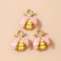 Süße rosa Emaille Marienkäfer Anhänger mit Gold-Finish für DIY Schmuck basteln - Rosa