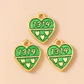 Grüne Emaille-Herzanhänger mit 1314-Schriftzug und Goldrand für DIY-Schmuckherstellung - Gold Grün