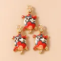 Three colorful sea turtle charms with gold alloy base and enamel finish for DIY jewelry - Abstract Pattern (3195) / Red and White Gradient Turtle