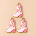 Roze en gouden cowboylaars emaille bedeltjes voor DIY oorbellen en halskettingen - Roze