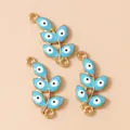 Blue enamel evil eye leaf pendants in gold alloy for DIY jewelry bracelet making - Gold Blue