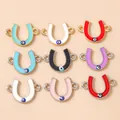 Set of horseshoe evil eye connectors in various colors with gold and silver plating - Multicolor