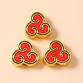 Close-up of golden cloud pattern beads with red and green enamel for DIY jewelry - 10 Pieces Pack / Red Auspicious Cloud