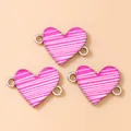 Set di ciondoli a forma di cuore a righe in smalto per la creazione di gioielli fai da te - Confezione da 10 Pezzi / Rosso Rosa Argento