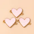 Roze gestreepte hartconnectors van goudlegering met dubbele ringen voor DIY-sieraden - 10 Stuks/Verpakking / Goud Roze
