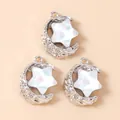 Detail of silver crescent moon charms with iridescent star inlay for DIY jewelry - 5 Pieces/Pack / Silver White