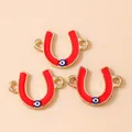 Golden horseshoe evil eye connectors in red enamel for jewelry making bracelets - Gold Red