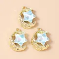 Gouden halve maan en blauwe parelmoer ster hangers voor DIY sieraden maken - Verpakking van 5 / Goud en Blauw
