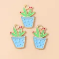 Detailed view of cactus alloy pendants with colorful enamel for DIY jewelry making - Blue