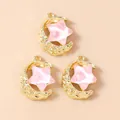 Gouden maan en roze ster legering hangers voor DIY halskettingen en handgemaakte sieraden - Verpakking van 5 / Goud Roze