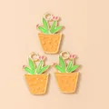 Exquisite enamel cactus flower alloy charms for DIY necklaces and bracelets, 10-pack - Yellow