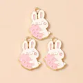 Cute bunny pendants set with carrot and heart for DIY necklaces and bracelets making - Rose Red