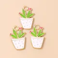 Exquisite enamel cactus plant pendants made of golden alloy for DIY jewelry making - White
