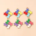 Detail view of six colorful enamel heart puzzle charms for DIY jewelry making - Multicolor Square Puzzle(3398)