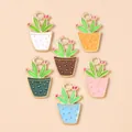 Set of cactus flowerpot enamel charms in multiple colors for DIY jewelry making - Multicolor