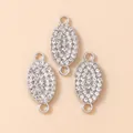 Set van 10 verzilverde ovale strass-connectoren met dubbele ringen voor DIY-sieraden - Zilver