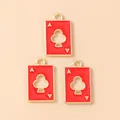 Trois pendentifs As de Trèfle rouges en alliage doré pour la fabrication de bijoux DIY - Rouge